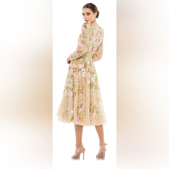 Mac Duggal 5415 Floral Beadwork Long Sleeve Dress - Picture 5 of 6